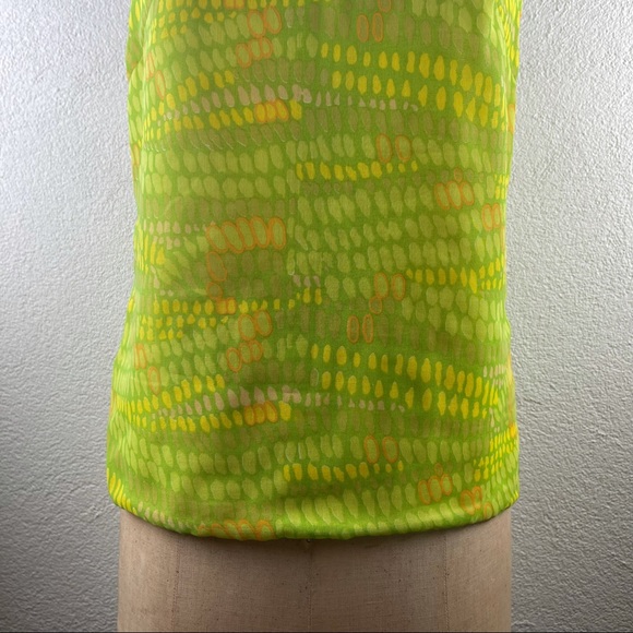 Vintage l 60s M Bright Green Criss-Cross Lattice Neckline Button-Down Back Shell - Picture 3 of 14